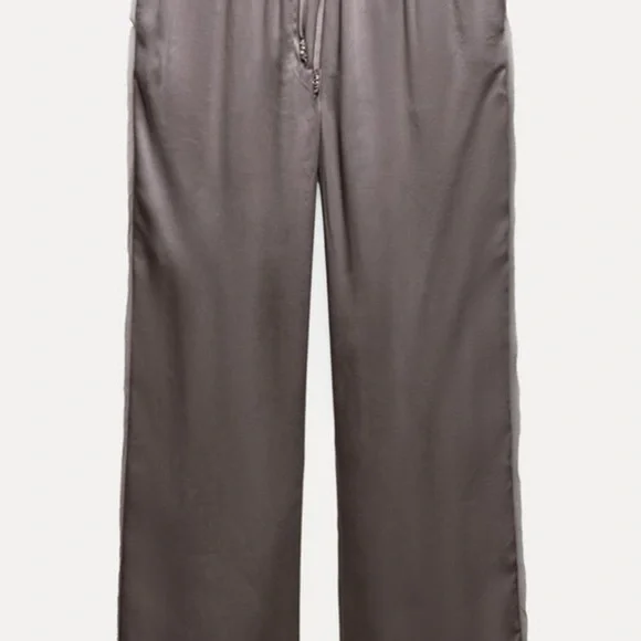 ZARA WOMAN EMBROIDERED GRAY SATIN EFFECT PANTS ZW COLLECTION SIZE XL NWT - Picture 7 of 9